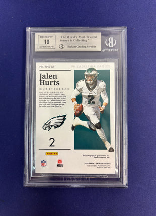 Jalen Hurts 2020 Encased RC Signatures Emerald 4/5 Beckett 8.5