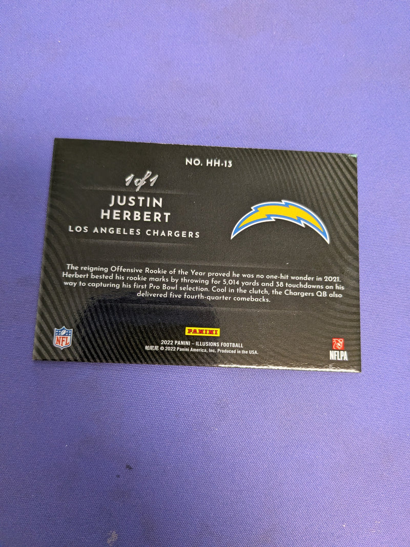 Justin Herbert Platinum True 1/1 Holoheroes 2022 Illusions #13