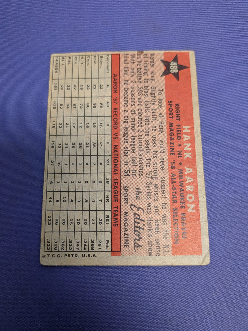 1958 Hank Aaron All Star Selection VG #488