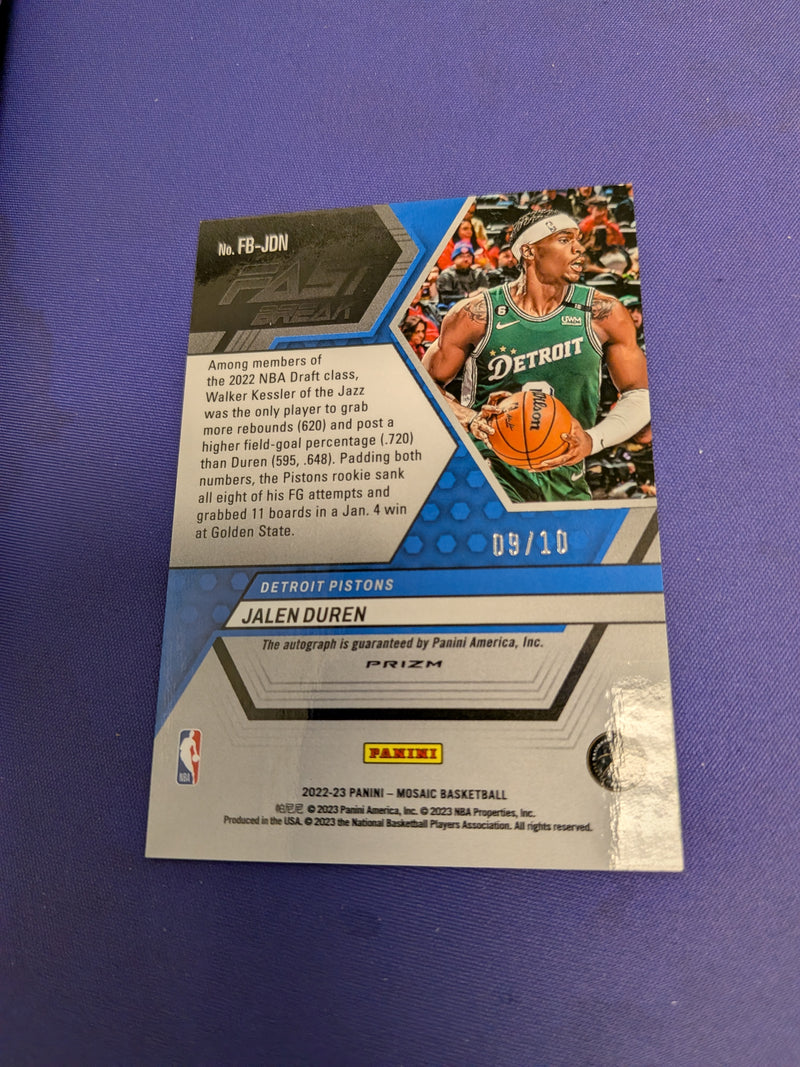 Jalen Duren Fast Break Autographs Gold Disco /10 RC 2022-23 Mosaic