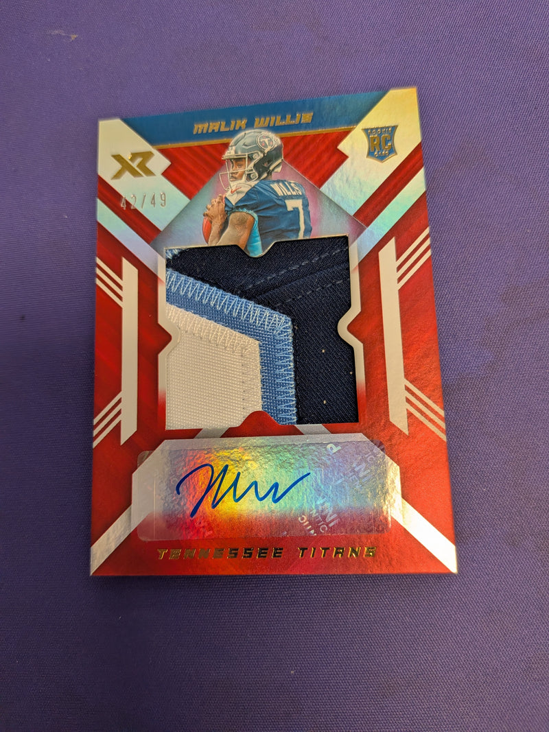 Malik Willis 2022 Panini Xr Patch Auto /49 3 Color Patch