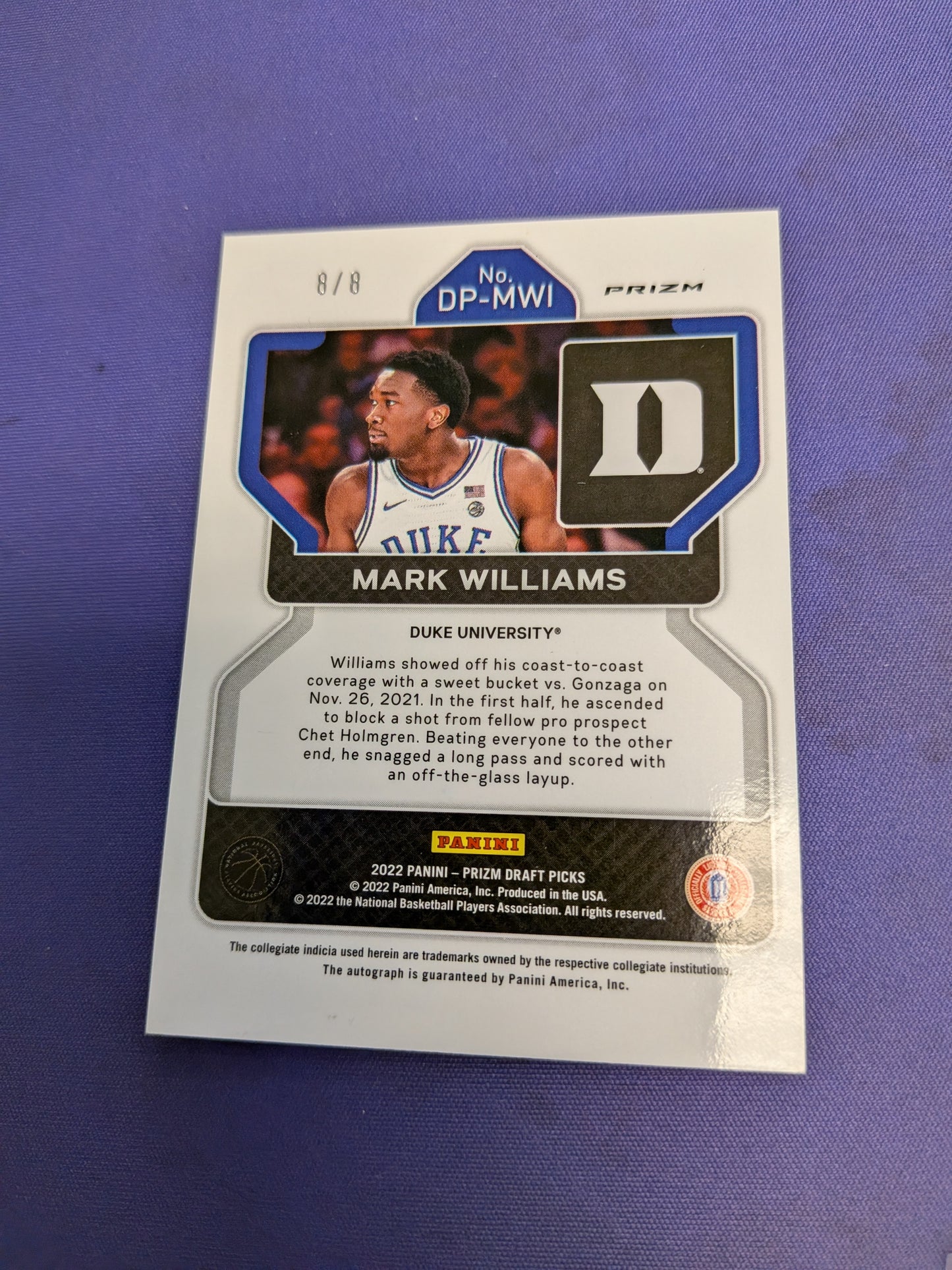 Mark Williams Green Scope Choice 8/8=1/1 2022 Prizm Draft Picks RC