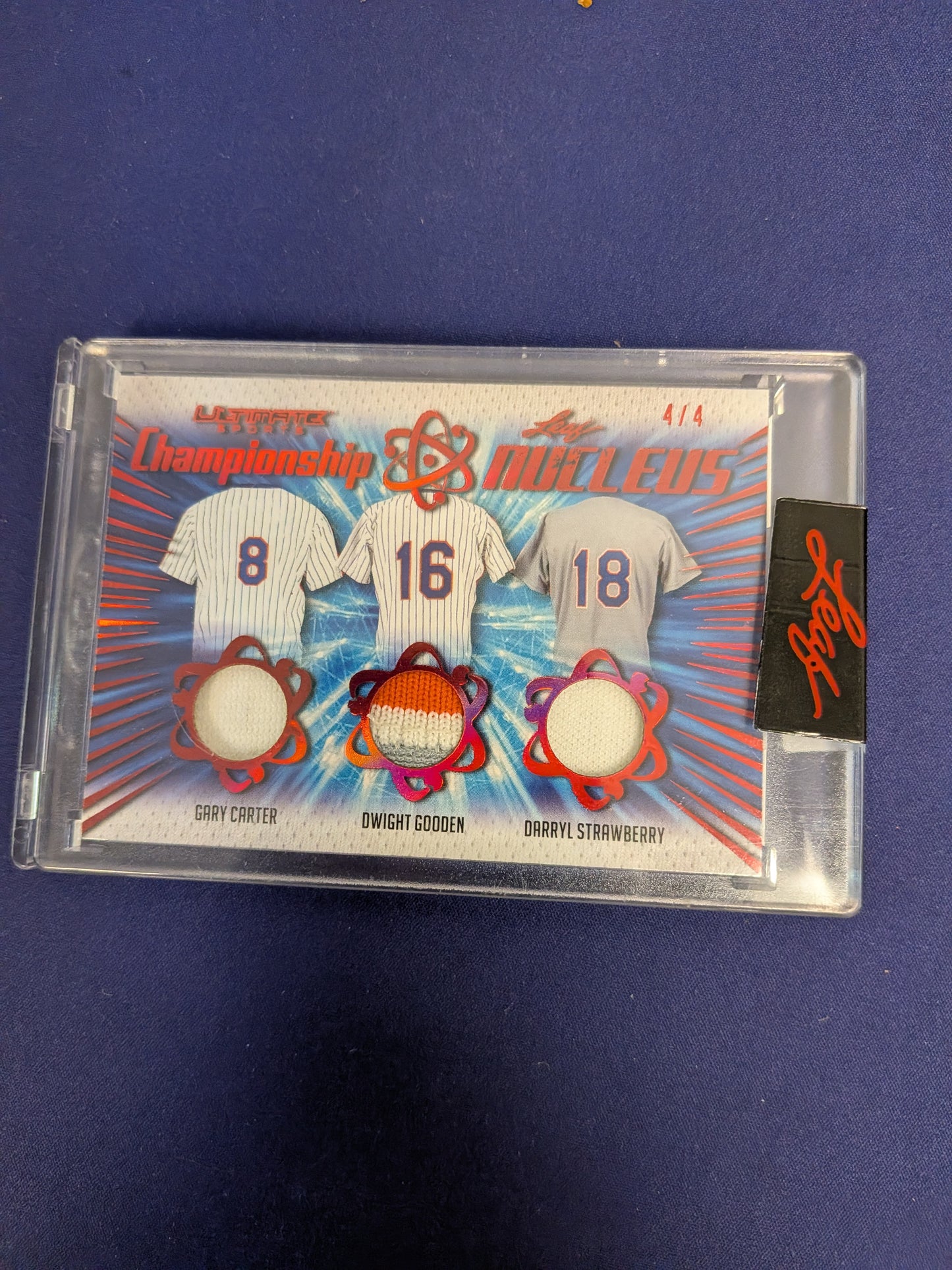 Gary Carter / Doc Gooden / Darryl Strawberry Championship Nucleus Triple Mem Red 4/4 2021 Leaf