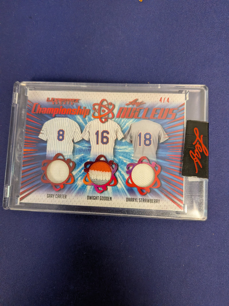 Gary Carter / Doc Gooden / Darryl Strawberry Championship Nucleus Triple Mem Red 4/4 2021 Leaf