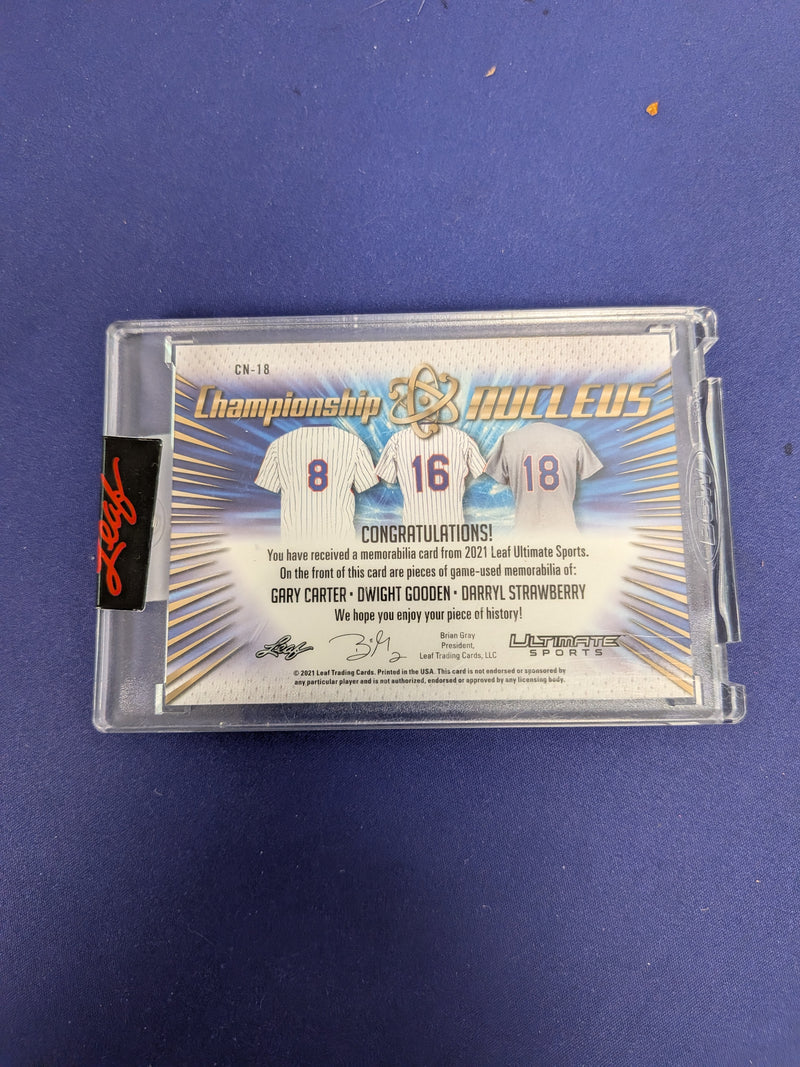 Gary Carter / Doc Gooden / Darryl Strawberry Championship Nucleus Triple Mem Red 4/4 2021 Leaf