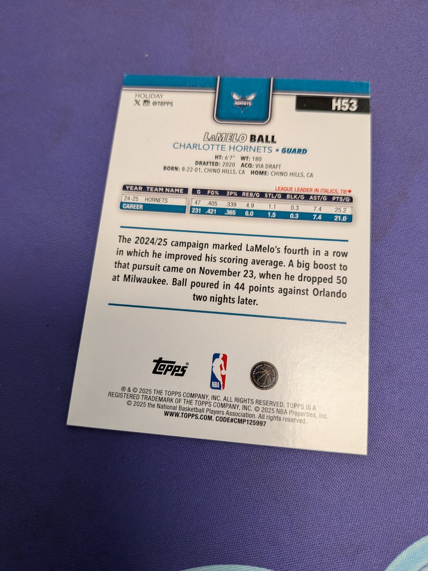 LaMelo Ball /5 Green Glitter 2025-26 Topps Holiday