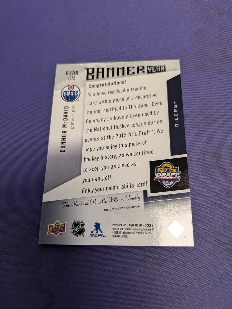 Connor McDavid Banner Year 2015 Draft Patch 2023-24 UD SP Game Used