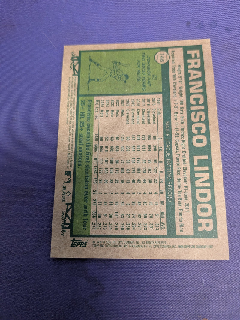 Francisco Lindor Gold Refractor /50 2026 Topps Heritage #146 *EX*
