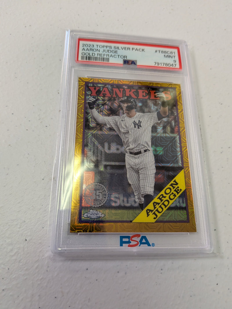 Aaron Judge PSA 9 Gold Refractor /50 Silver Pack 2023 Topps