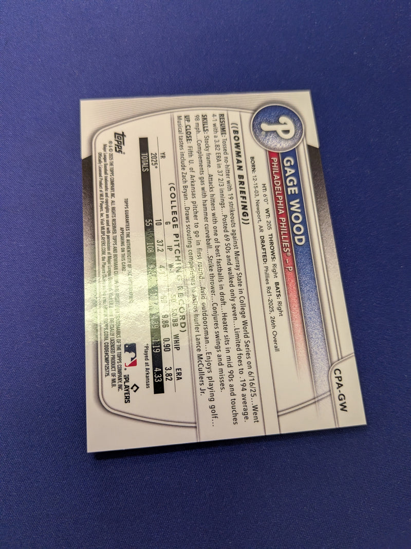 Gage Wood 1st AUTO 2025 Bowman Chrome