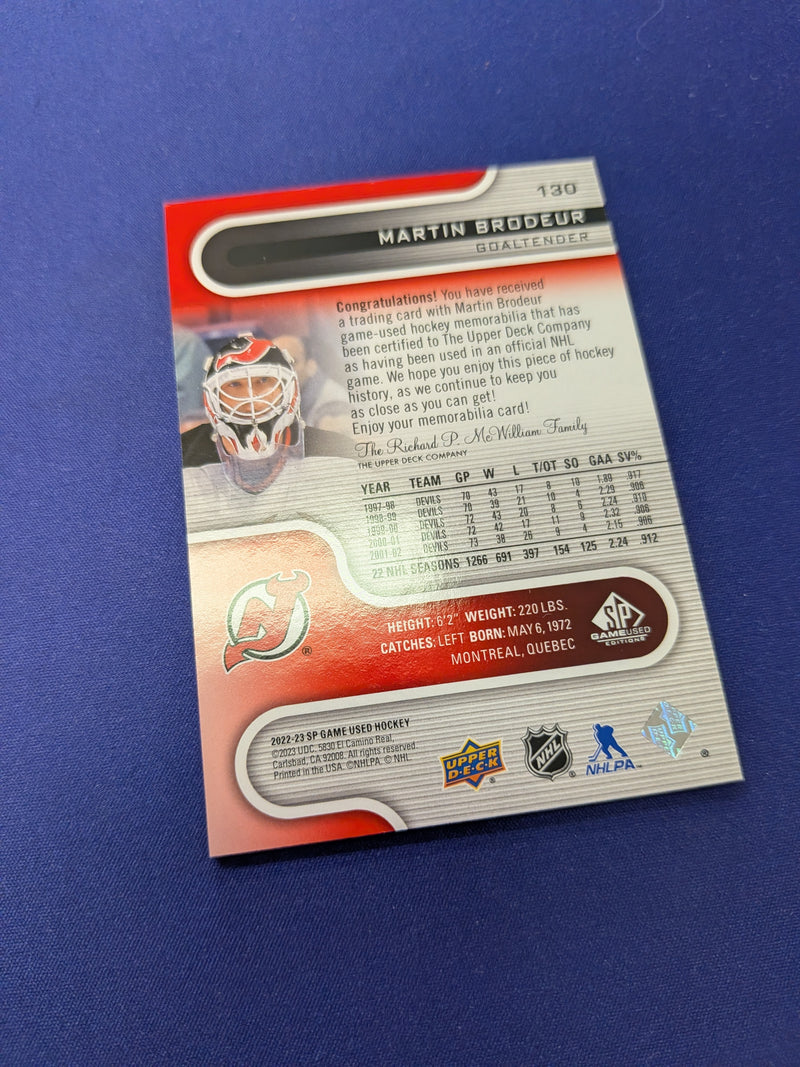 Martin Brodeur Jersey Card 2022-23 UD SP Game Used