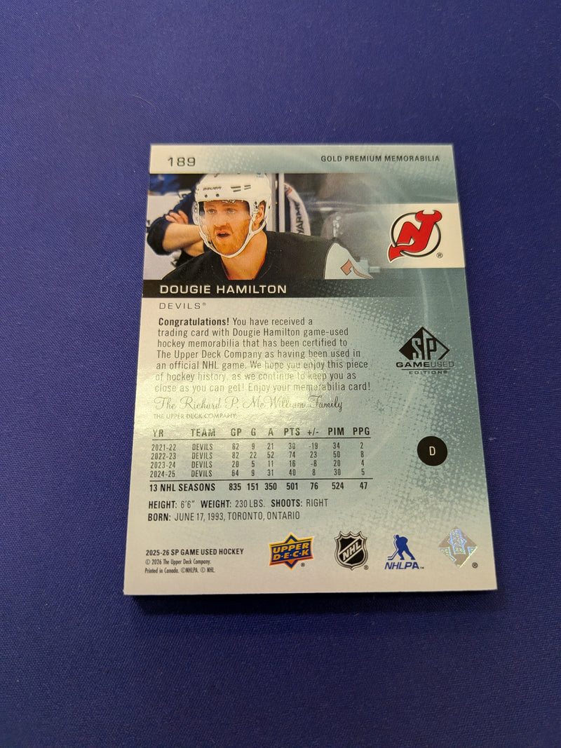 Dougie Hamilton /25 Jersey Card 2024-25 UD SP Game Used