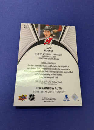 Jack Hughes Red Rainbow AUTO 2025-26 UD Allure