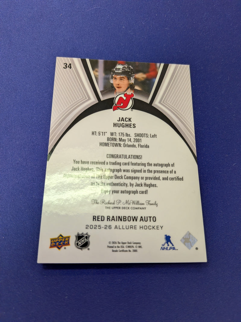 Jack Hughes Red Rainbow AUTO 2025-26 UD Allure