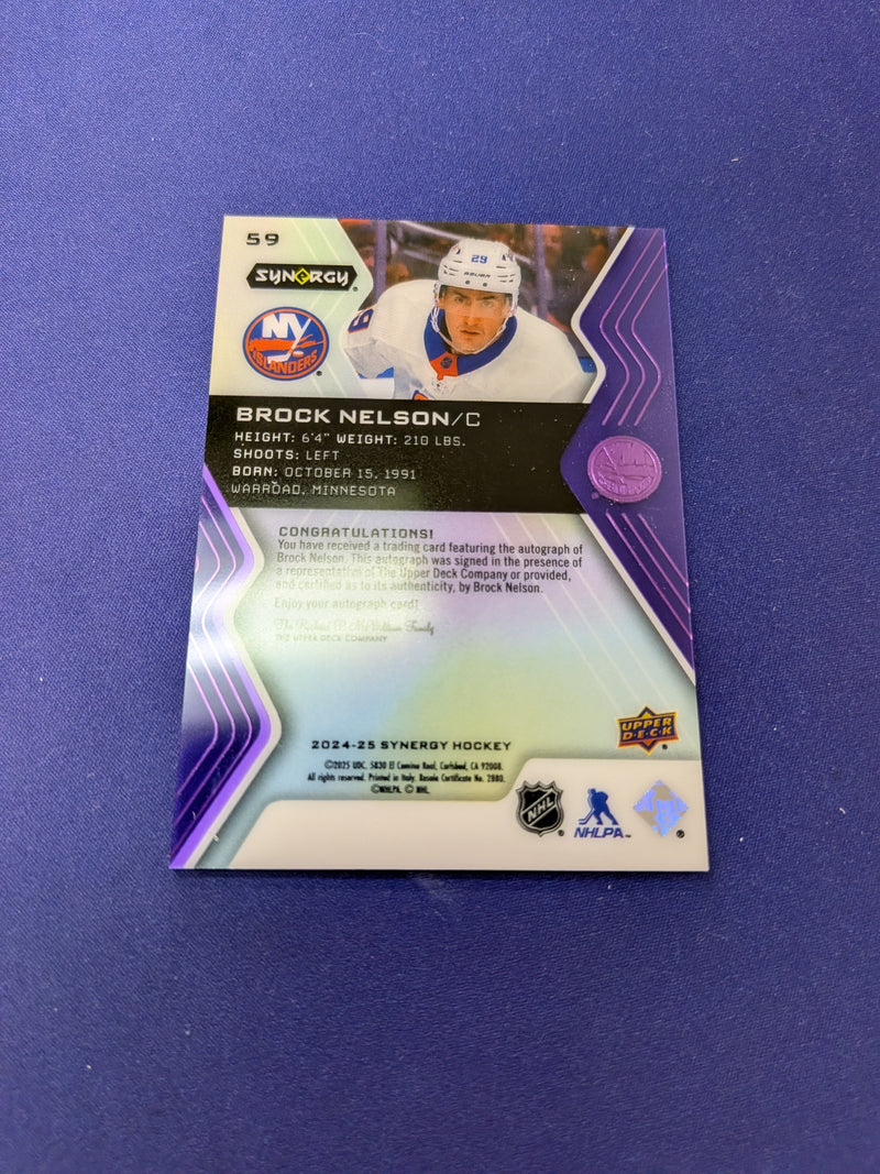 Brock Nelson Purple /65 AUTO 2024-25 UD Synergy