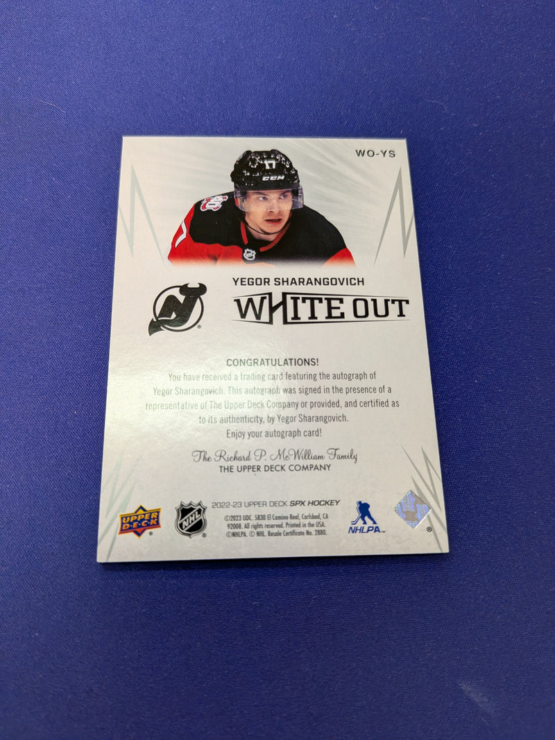 Yegor Sharangovich White Out AUTO 2022-23 UD SPx