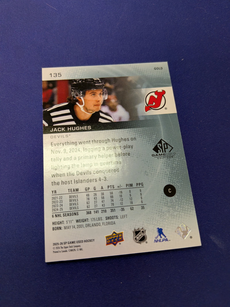 Jack Hughes /149 Gold 2025-26 UD SP Game Used