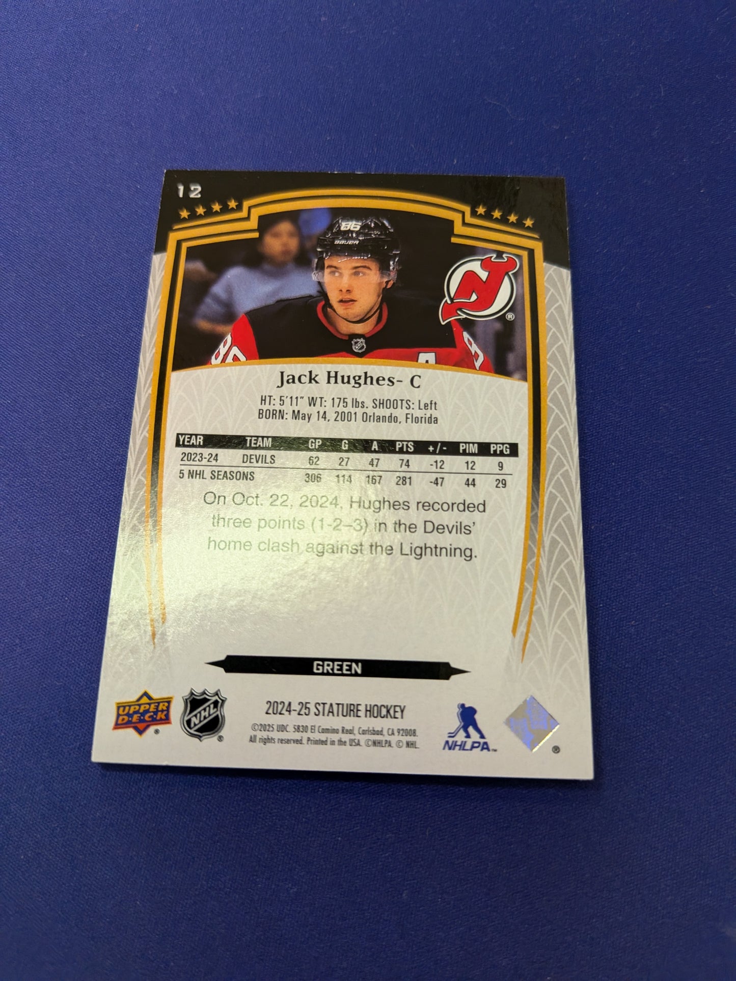 Jack Hughes /375 Green 2024-25 UD Stature