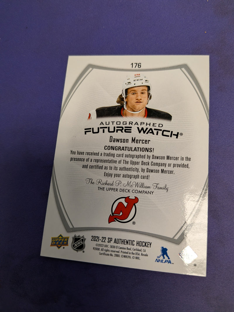 2021-22 SP Authentic Dawson Mercer Rookie Auto RC Future Watch #/999 Devils