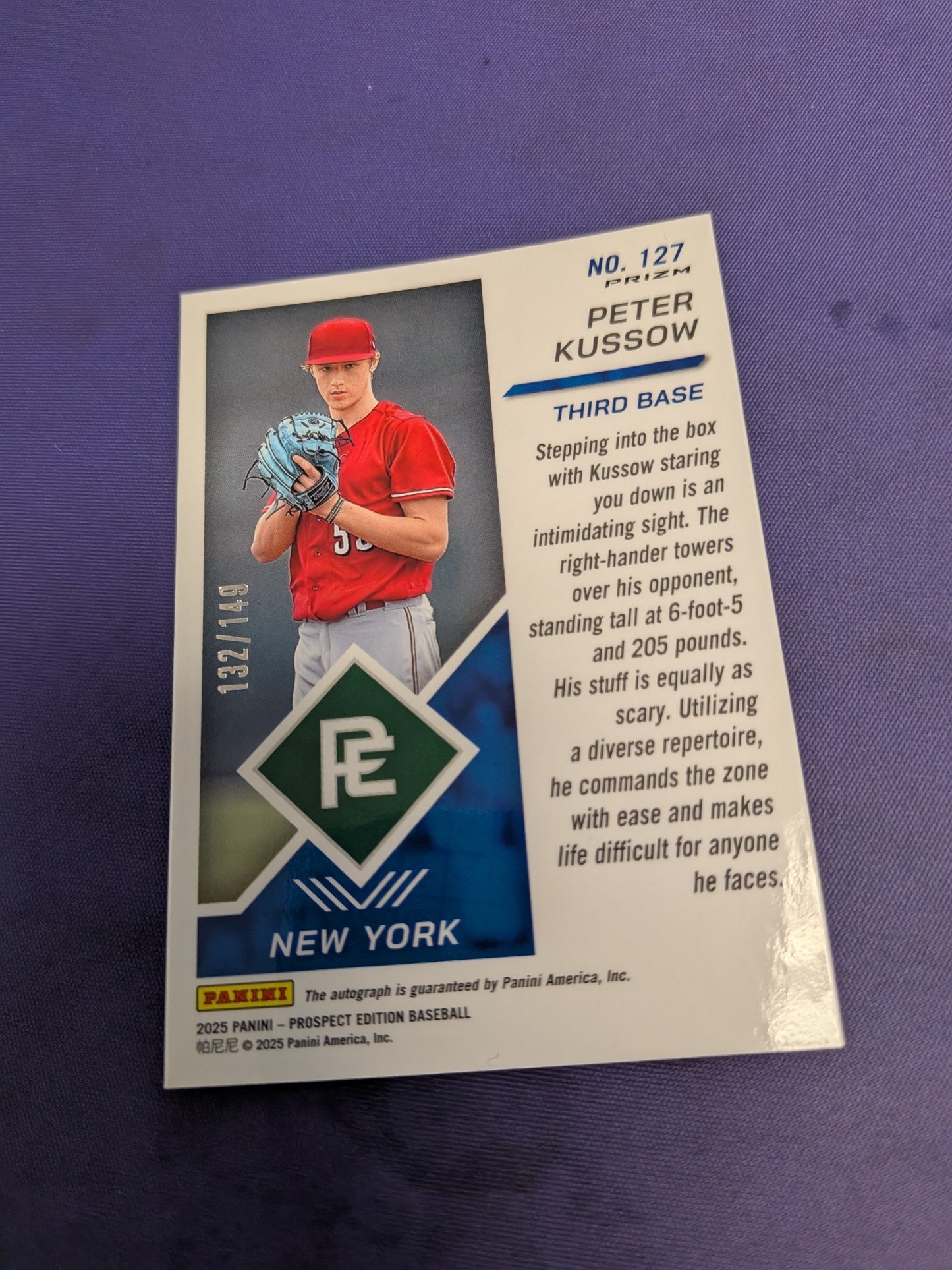 2025 Panini Prospect Edition Peter Kussow Holo Blue Auto #/149 Mets