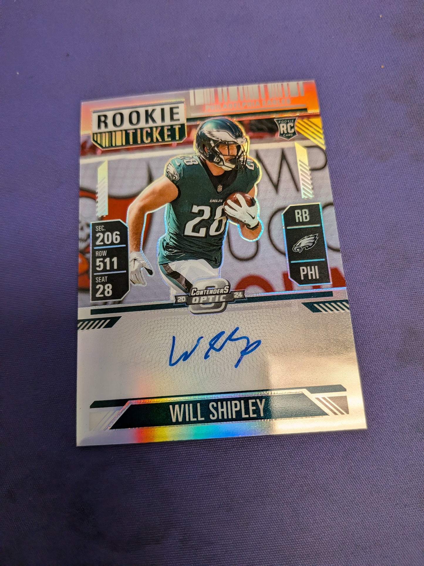 2024 Panini Contenders Optic Will Shipley Rookie Ticket Auto RC #127 Eagles