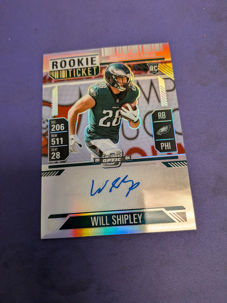 2024 Panini Contenders Optic Will Shipley Rookie Ticket Auto RC #127 Eagles