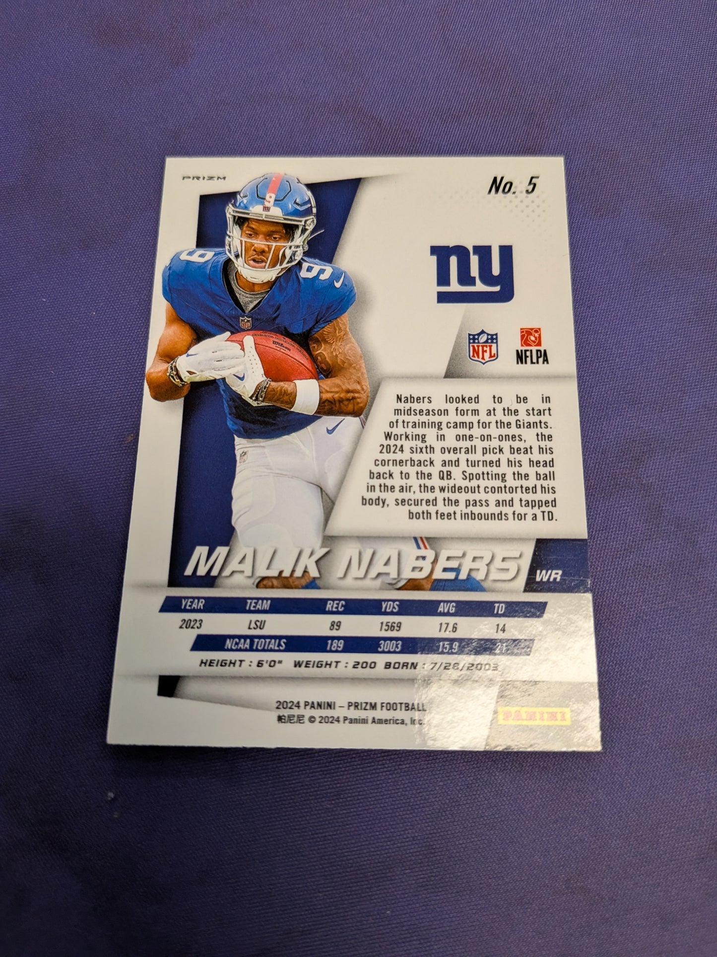 Malik Nabers Throwback Silver Prizm RC 2024 Prizm