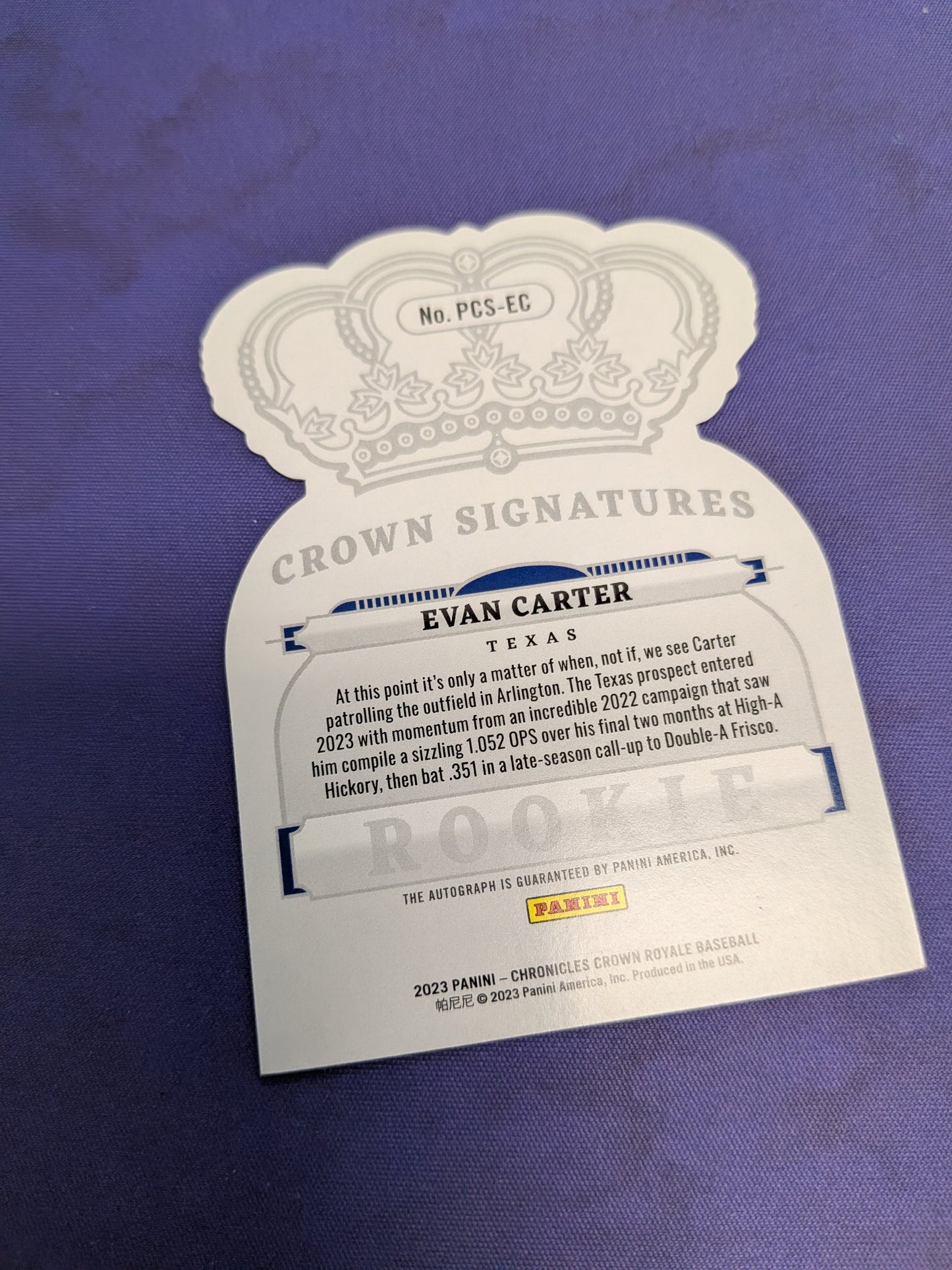 Evan Carter AUTO RC 2023 Panini Chronicles Crown Royale