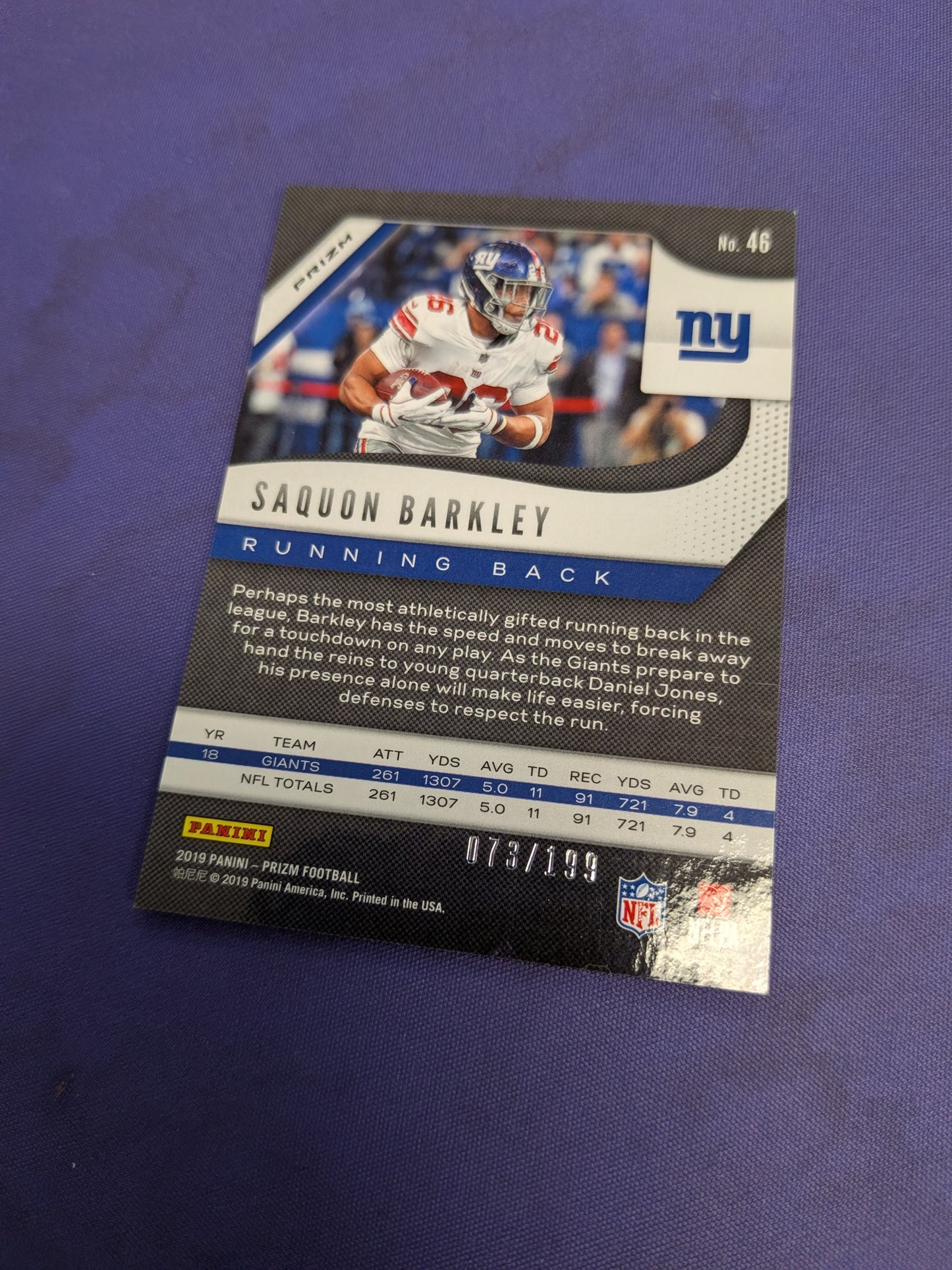 Saquon Barkley /199 Blue Wave 2019 Prizm