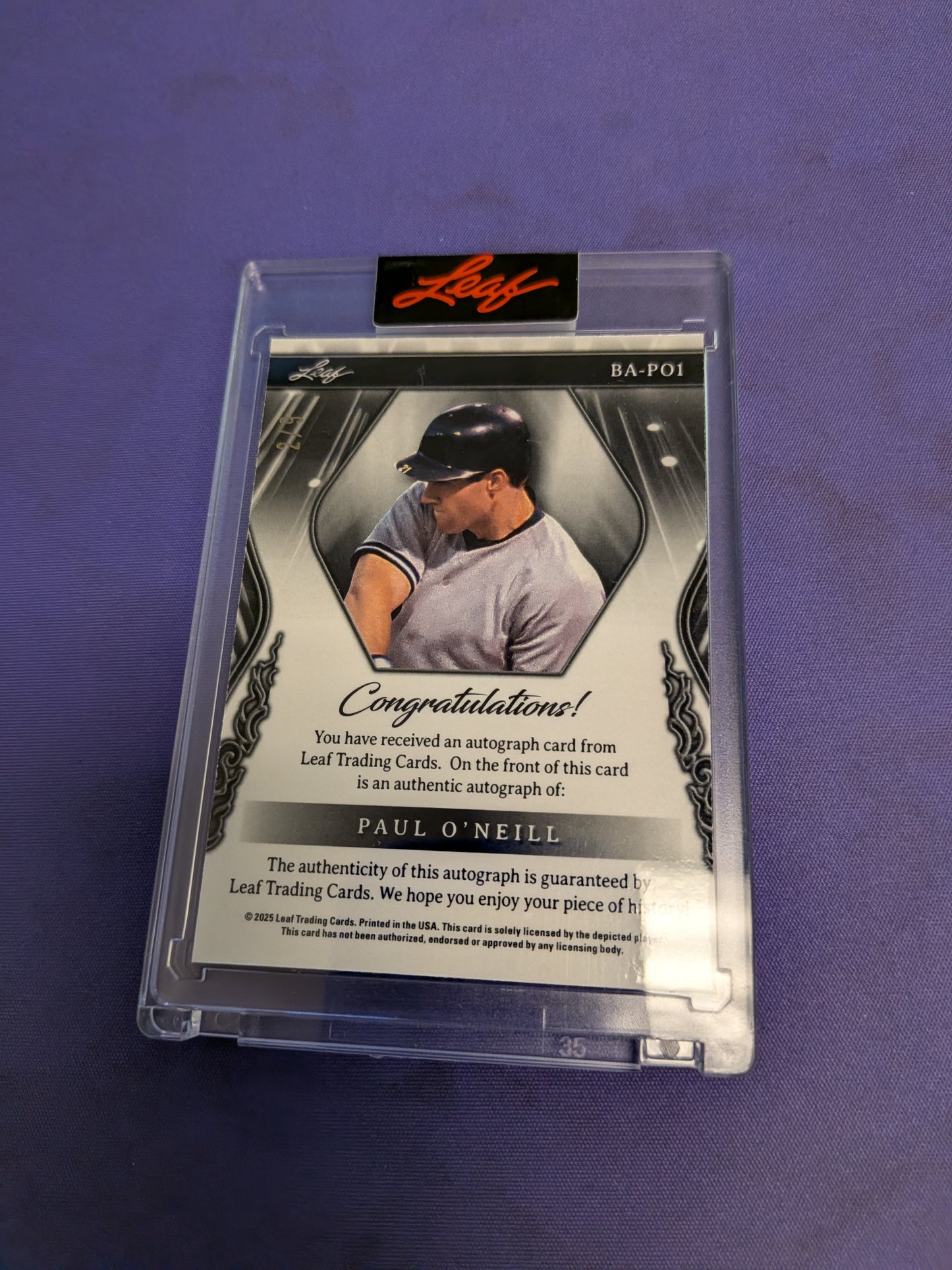 Paul O'Neill Sports Heroes Auto /9 2025 Leaf