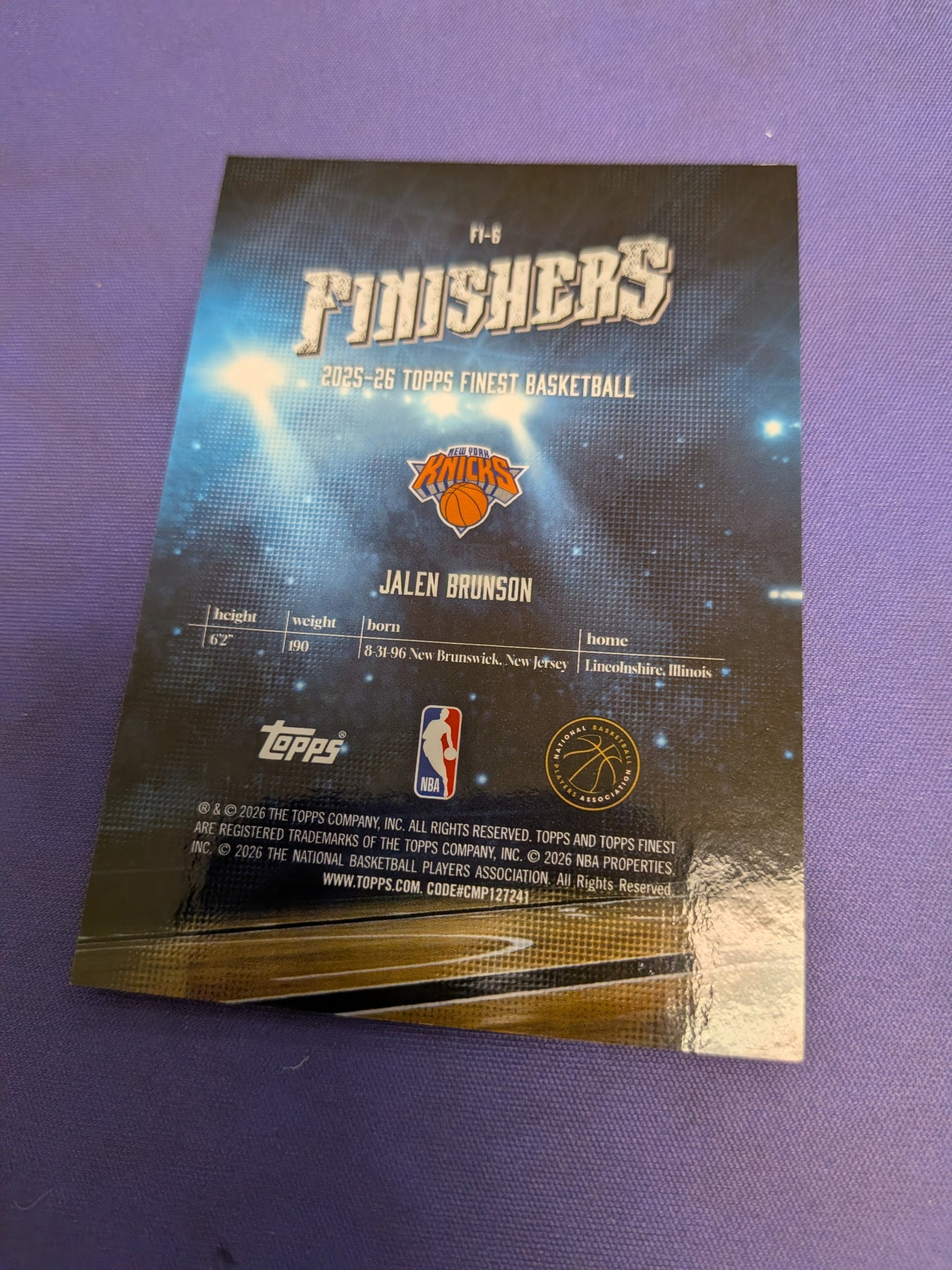Jalen Brunson Finishers /50 Gold 2025-26 Topps Finest