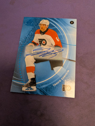 Travis Sanheim [Blue Autograph] #128 - 2025 SP Game Used Hockey NM