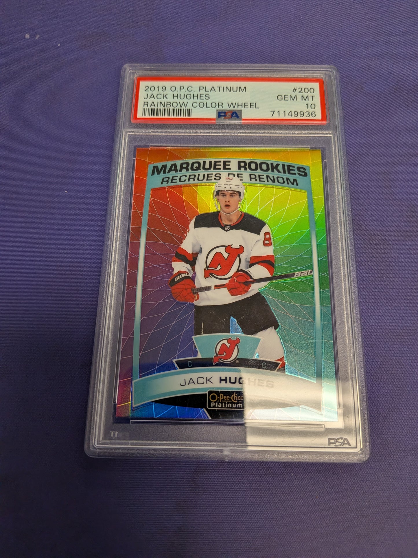 Jack Hughes [Rainbow Color Wheel] #200 - 2019 O Pee Chee Platinum Hockey PSA 10