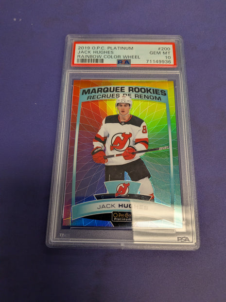 Jack Hughes [Rainbow Color Wheel] #200 - 2019 O Pee Chee Platinum Hockey PSA 10