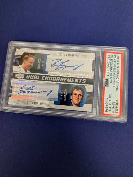 Peyton Manning, Eli Manning #DE-MM - 2004 Upper Deck Foundations Dual Endorsements Football PSA 9