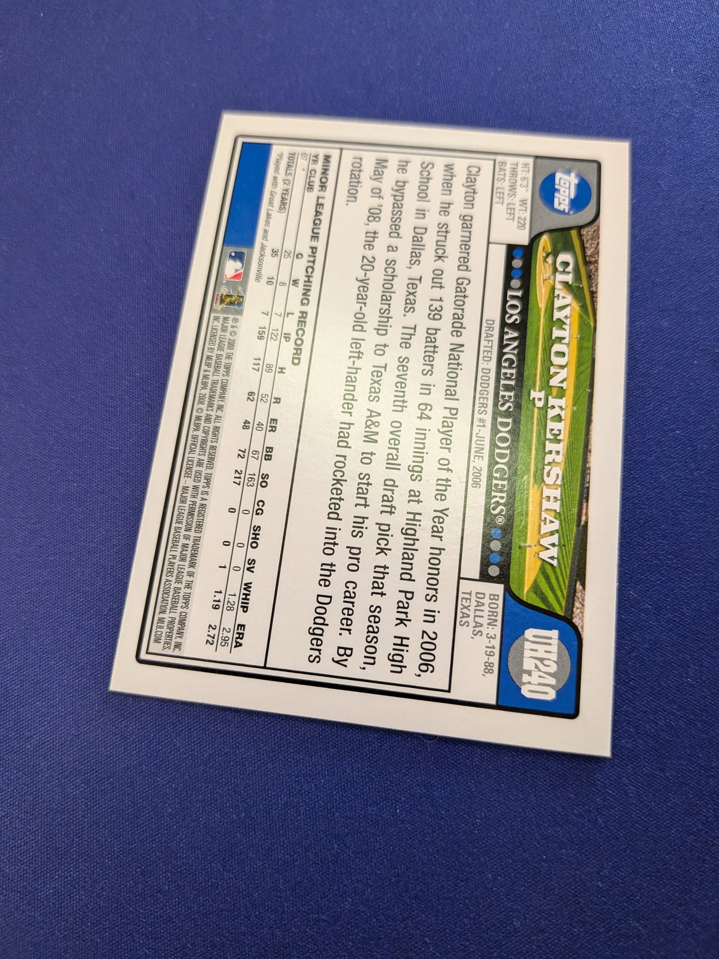 Clayton Kershaw #UH240 RC - 2008 Topps Update EX