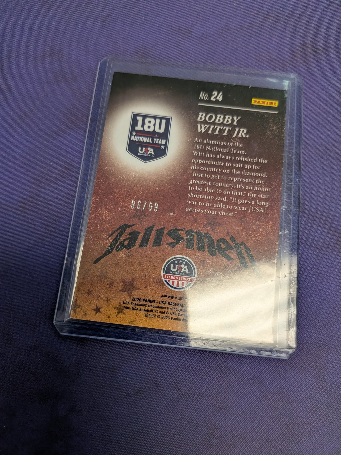 Bobby Witt Jr. #24 - 2026 Panini Stars and Stripes Prizm USA Talismen Baseball NM