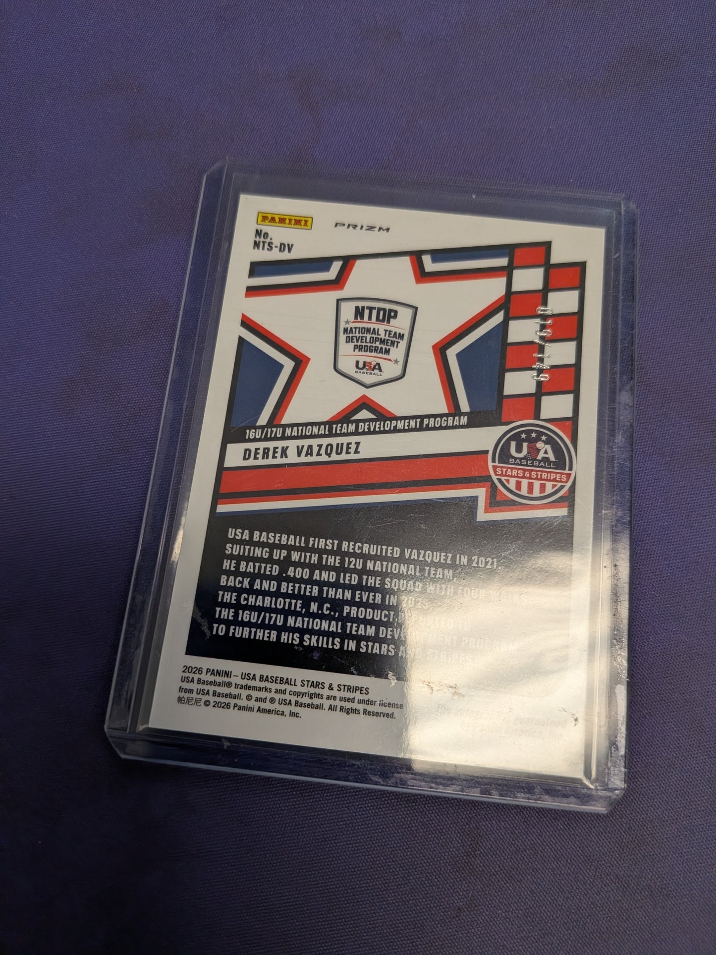 Derek Vazquez [Silver] Auto - 2026 Panini Stars and Stripes Prizm USA Baseball NM