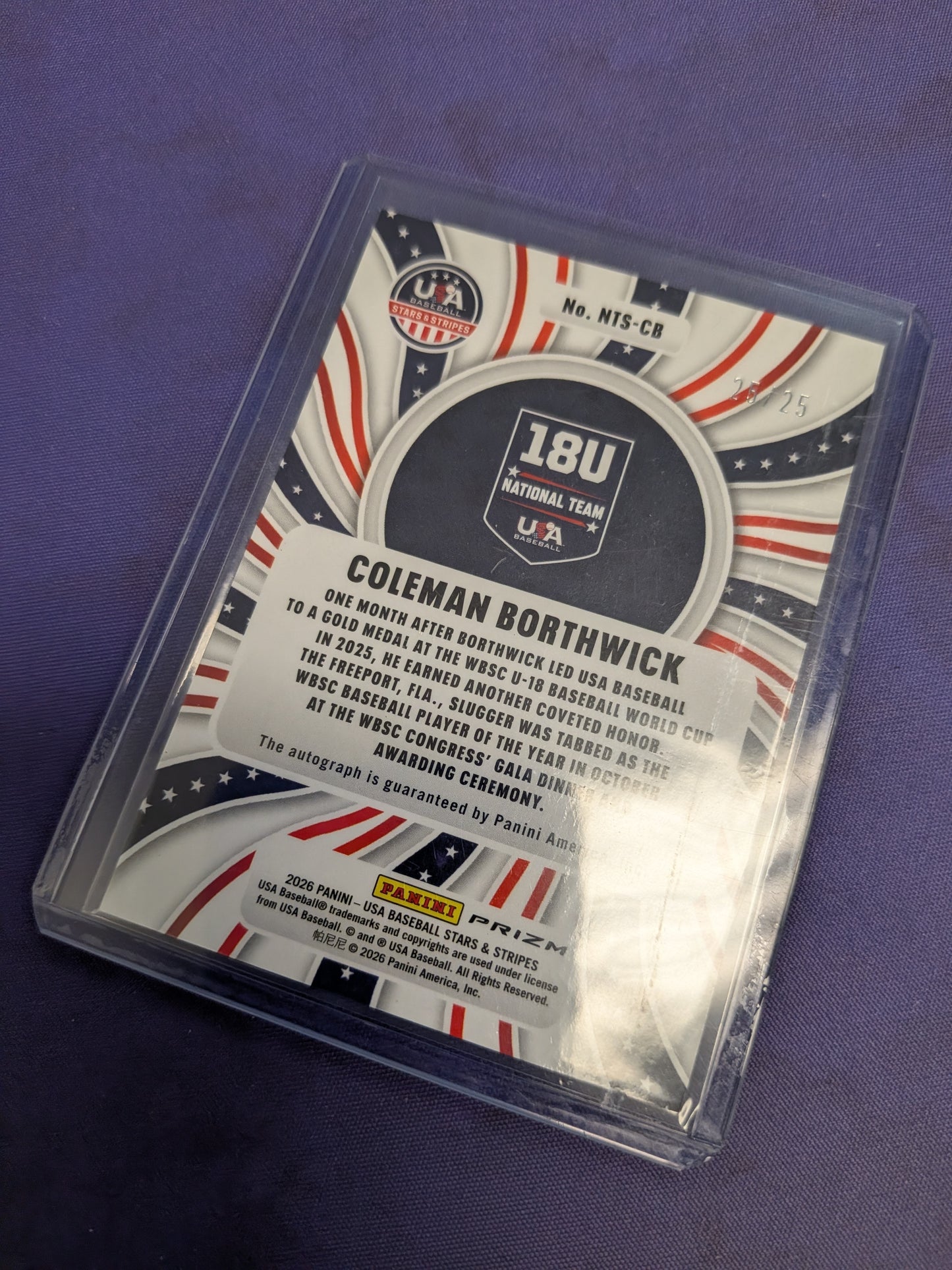 Coleman Borthwick [Mojo] Auto /25 - 2026 Panini Stars and Stripes Prizm USA Baseball NM