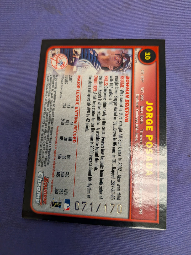 Jorge Posada 2003 Bowman Chrome Gold Refractor /170