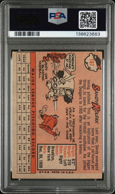 Sandy Koufax 1958 Topps PSA 3 VG