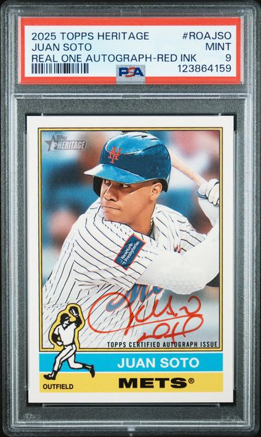 Juan Soto Real One Auto RED INK /76 2025 Heritage PSA 9
