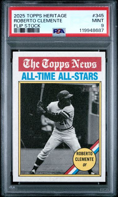 2025 Topps Heritage Roberto Clemente Flip Stock - PSA 9