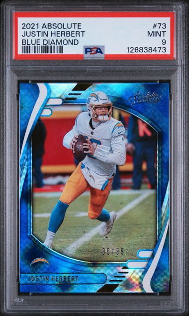 Justin Herbert [Blue] #73 - 2021 Panini Absolute Football PSA 9