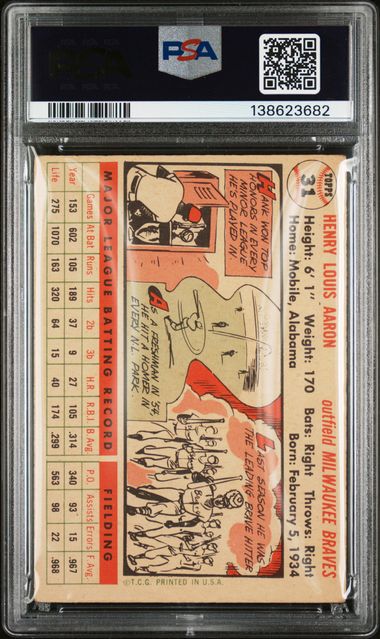 Hank Aaron PSA 2 GOOD 1956 Topps White Back