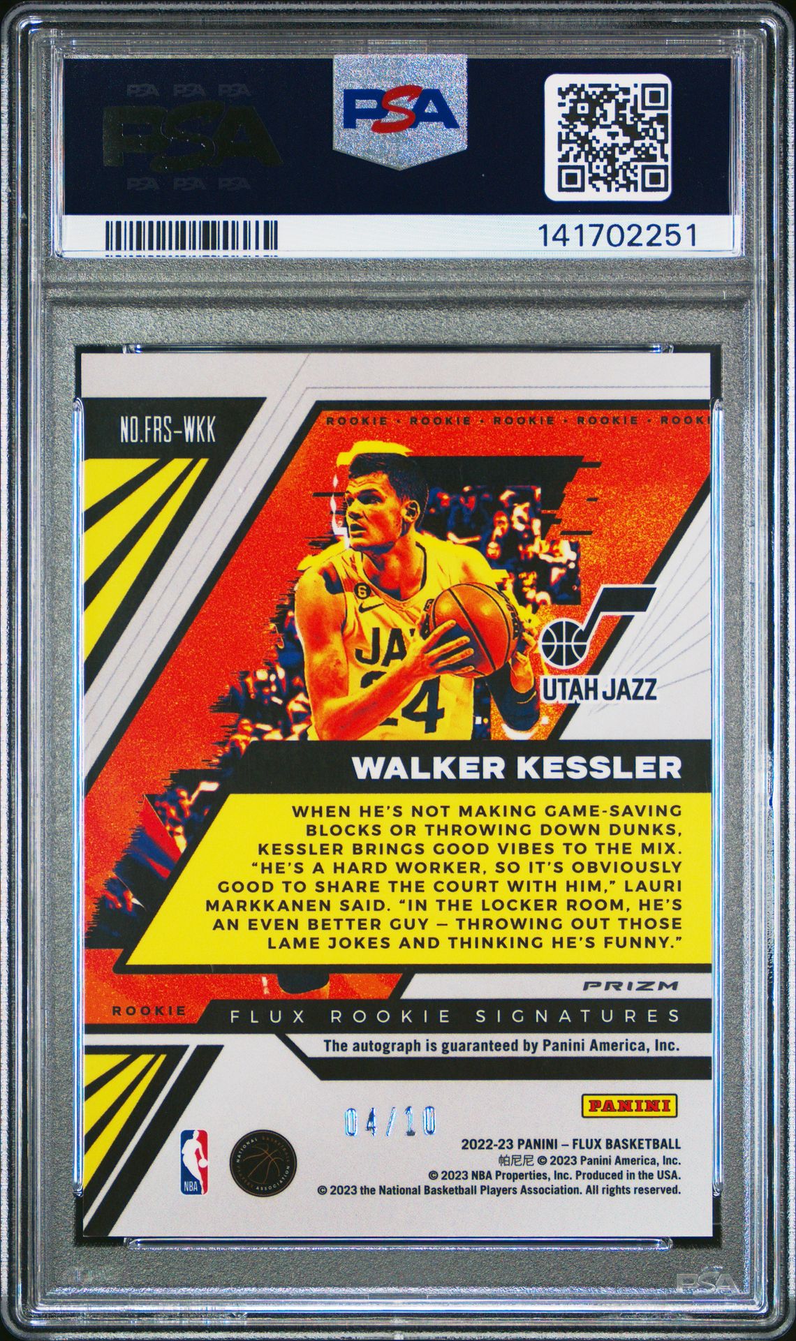 Walker Kessler Gold Cracked Ice Rookie Auto /10 PSA 10 2022-23 Flux