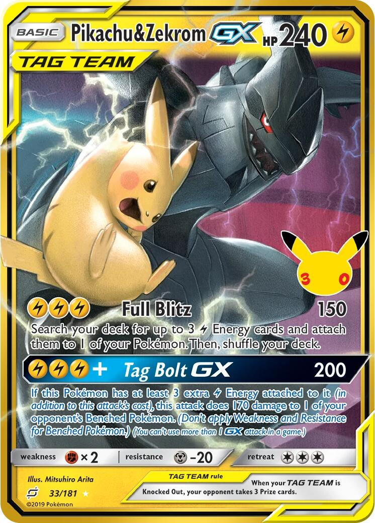 Pikachu & Zekrom GX 33/128 - 30th Celebration NM