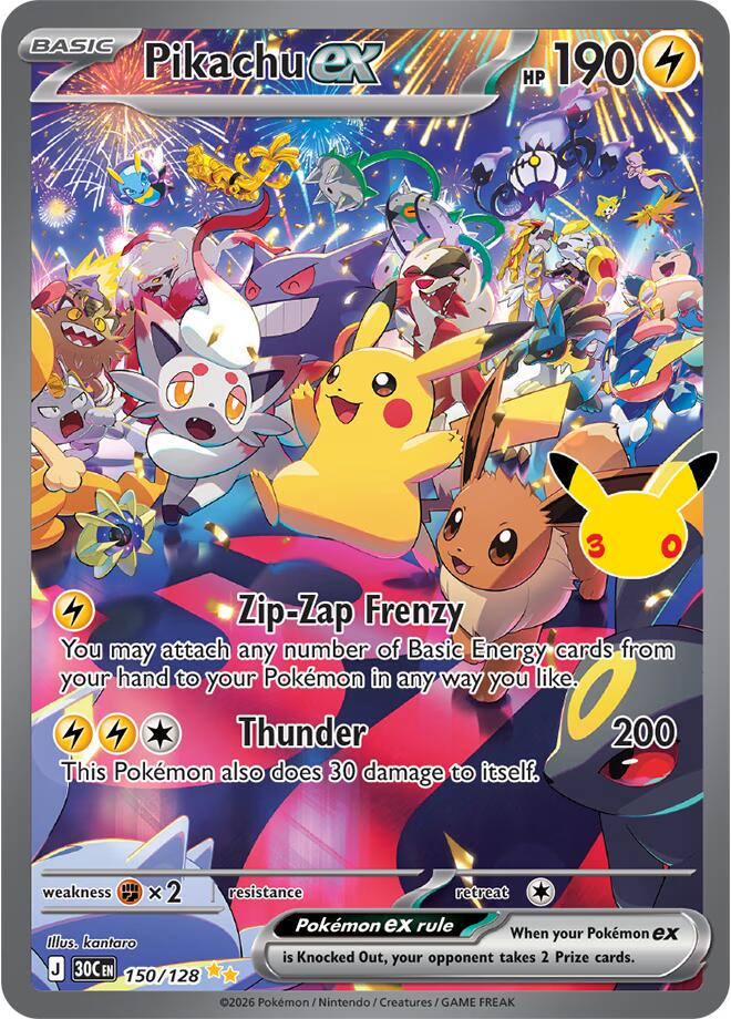 Pikachu ex 150/128 - 30th Celebration NM