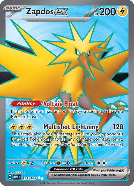 Zapdos ex 192/165 - Scarlet & Violet 151 (MEW) NM