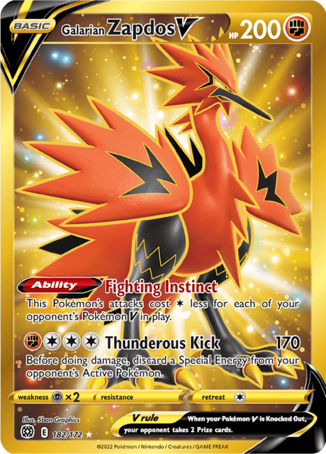 Galarian Zapdos V 182/172 - Brilliant Stars (BRS) NM
